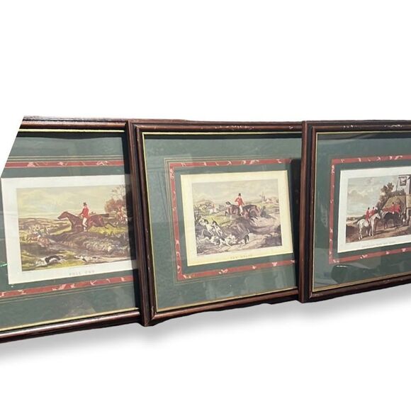 William J Shayer 20th Century French Framed Watercolor Hunt Scene Print Set of 3 - Picture 7 of 13